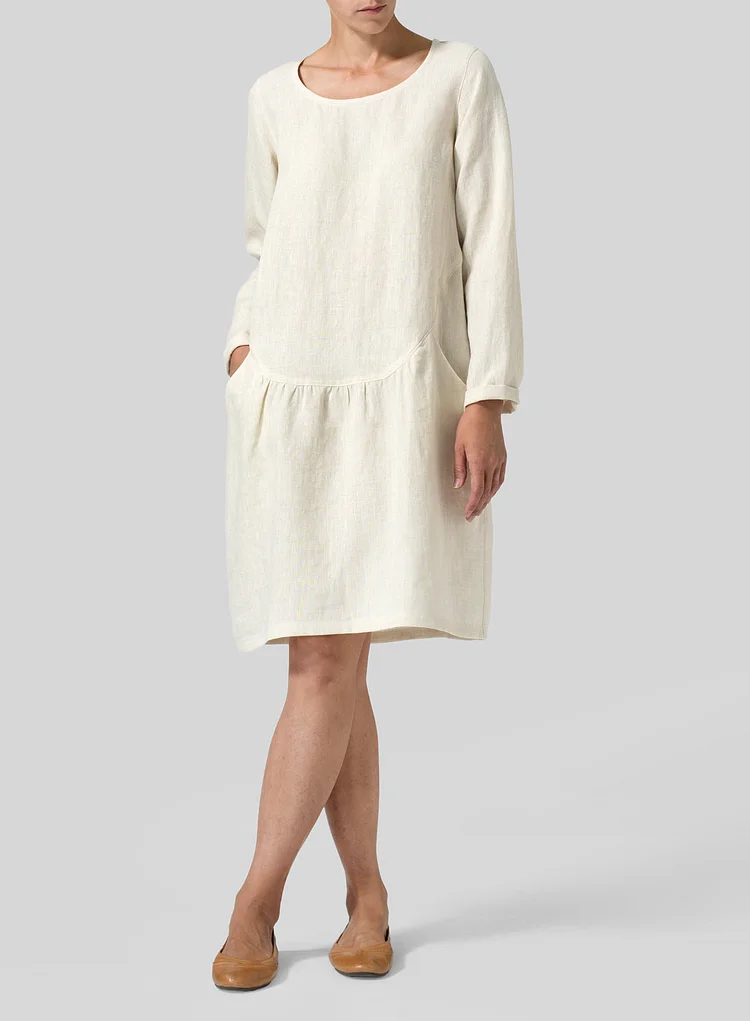 Cotton And Linen Pleated Waist Comfort Dress