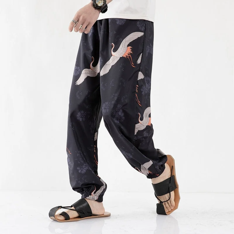 Casual Men Harem Pants 2020 Spring Summer Male Trousers Chinese Style Printed Full Pants Drawstring Sweatpants Plus Size M-5XL