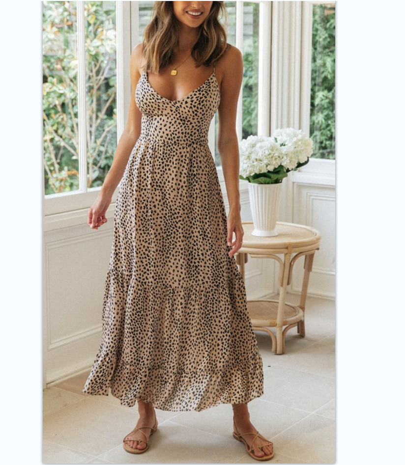 Rotimia Back Lace Up Leopard Prints Summer Dress