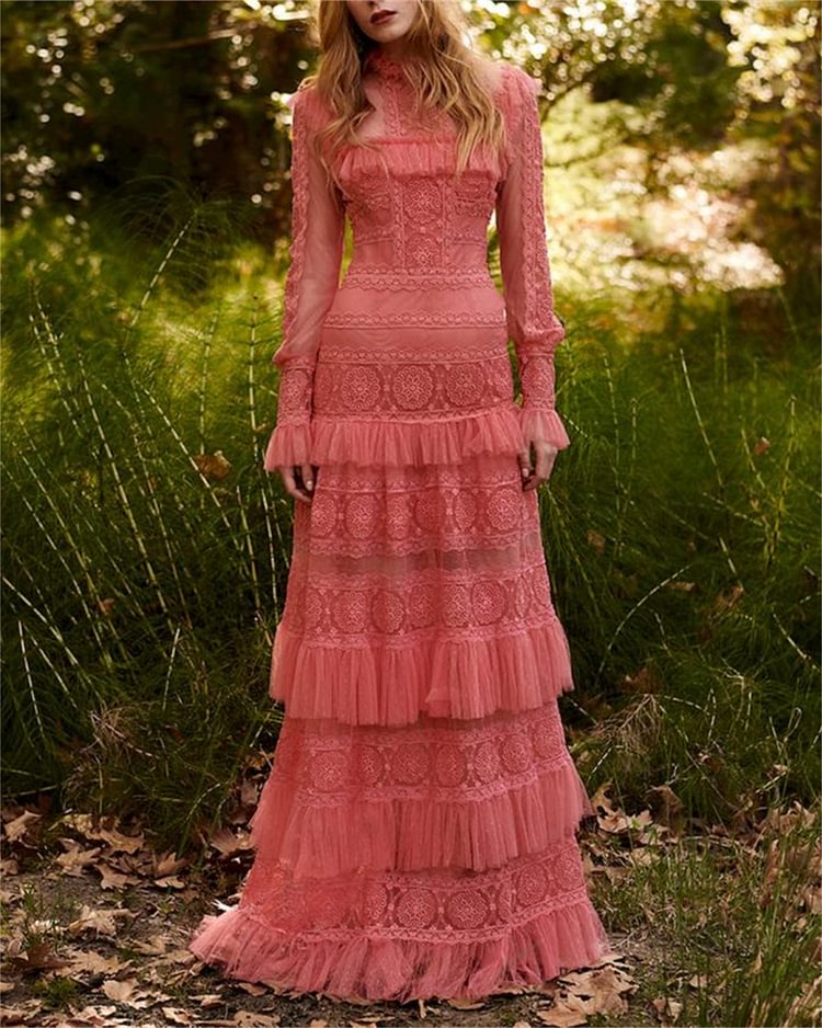 Women's Solid Color Lace Mesh Dress