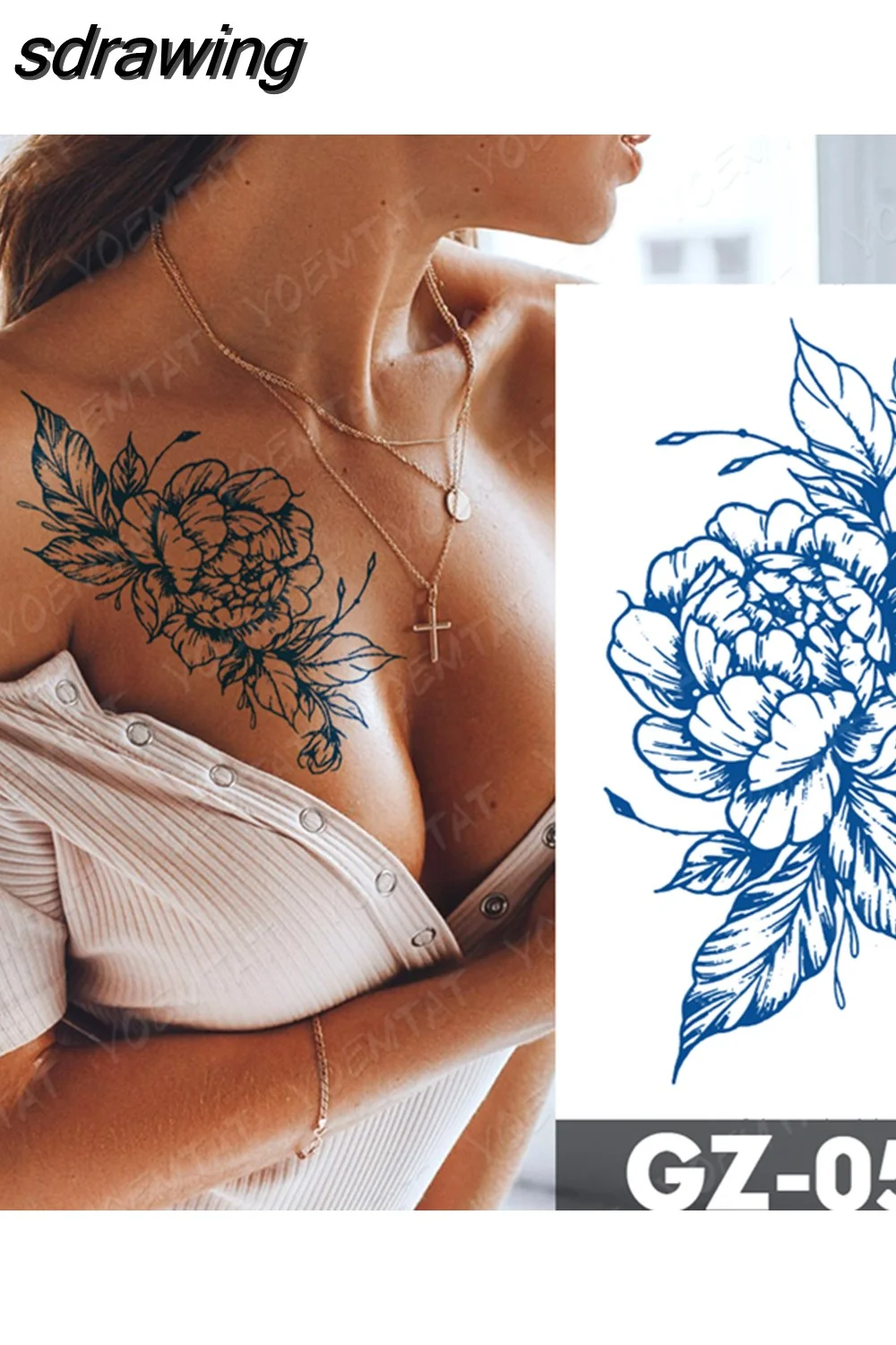sdrawing Ink Tattoos Body Art Lasting Waterproof Temporary Tattoo Sticker Rose Flower Pearl Tatoo Arm Fake Butterfly Peony Tatto
