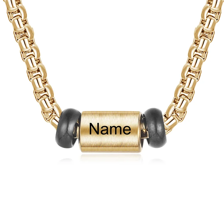 Personalized Men Beads Necklace with Box Chain Engrave 1 Name