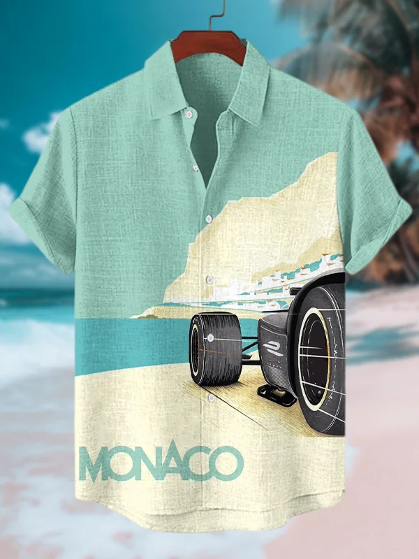 Men's Monaco Grand Prix Auto Racing Print Short Sleeve Shirt