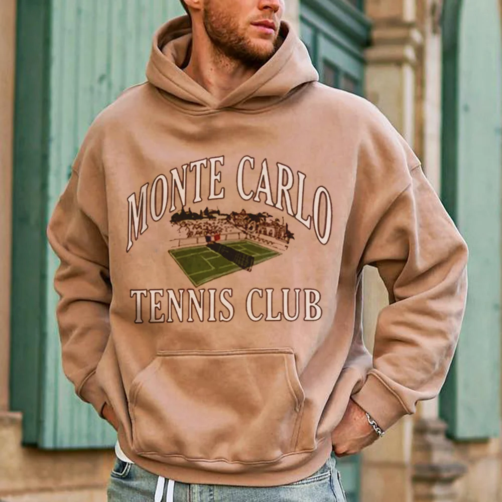 "Monte Carlo Tennis Club" Print Plus Size Men's Sweatshirt、、URBENIE