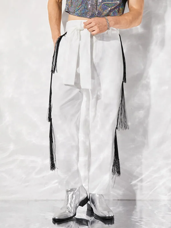 Mens Side Layered Fringe Pants with Belt SKUJ38940