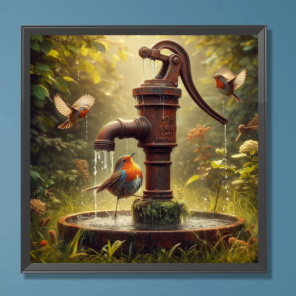 Diamond Painting - Full Round Drill - Water Well Bird(Canvas|30*30cm)