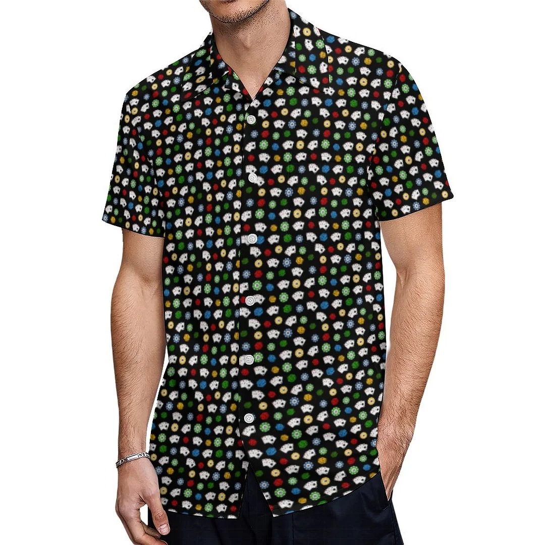 Short Sleeve Mixed Casino Gambling Hawaiian Shirt Mens Button Down Plus Size Tropical Hawaii Beach Shirts
