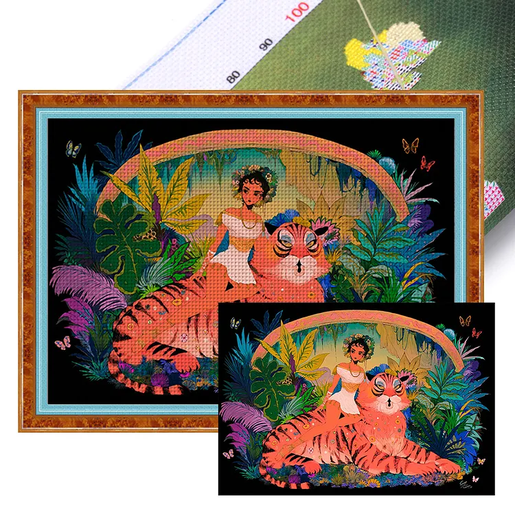 Beauty And Tiger (60*45cm) 11CT Stamped Cross Stitch gbfke