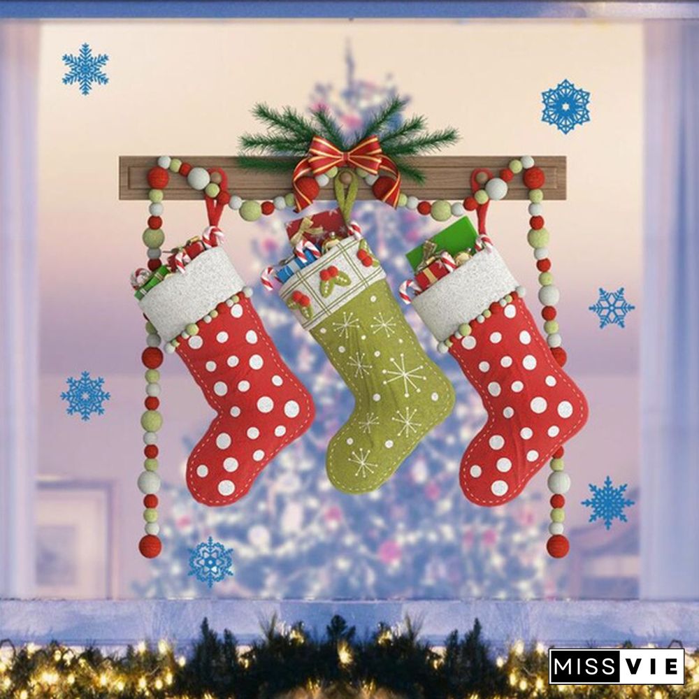 Christmas Bell Garland Wall Stickers Store Supermarket Window Glass Decorations Christmas Door Stickers