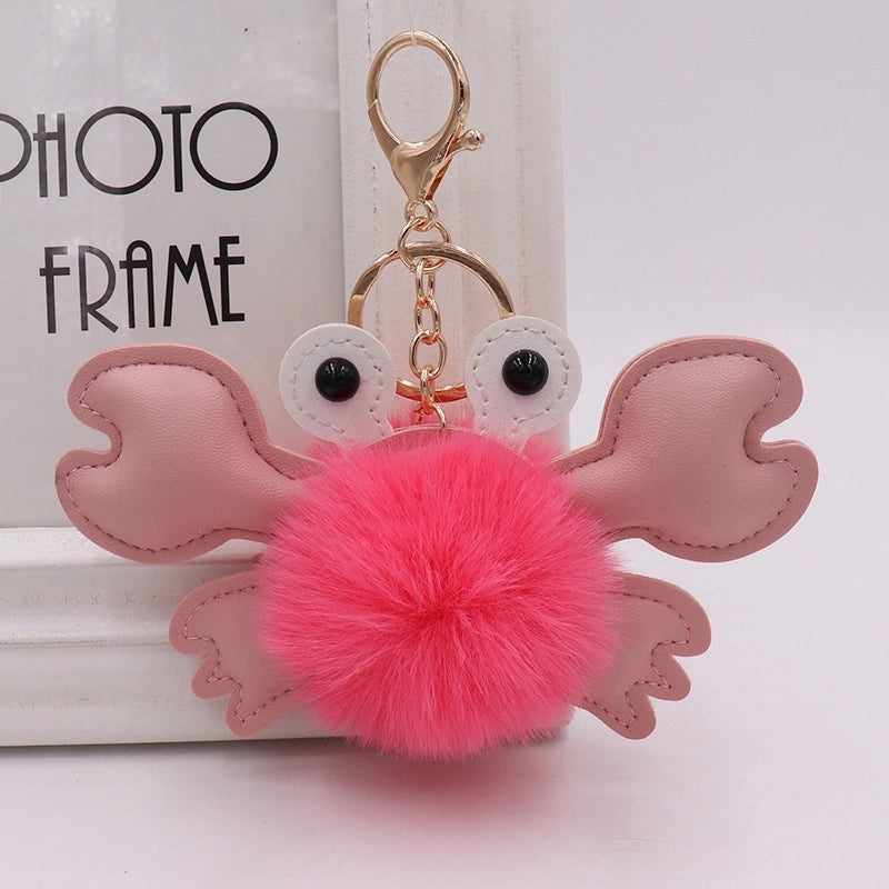 Beach Sweet Crab Pu Leather Imitate Rex Rabbit Fur Alloy Women's Keychain