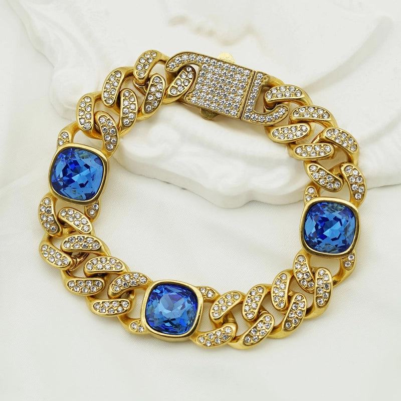 Hip-Hop Square Titanium Steel Inlay Rhinestones Unisex Bracelets