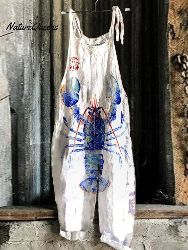 Lobster Linen Blend Loose Casual Jumpsuit