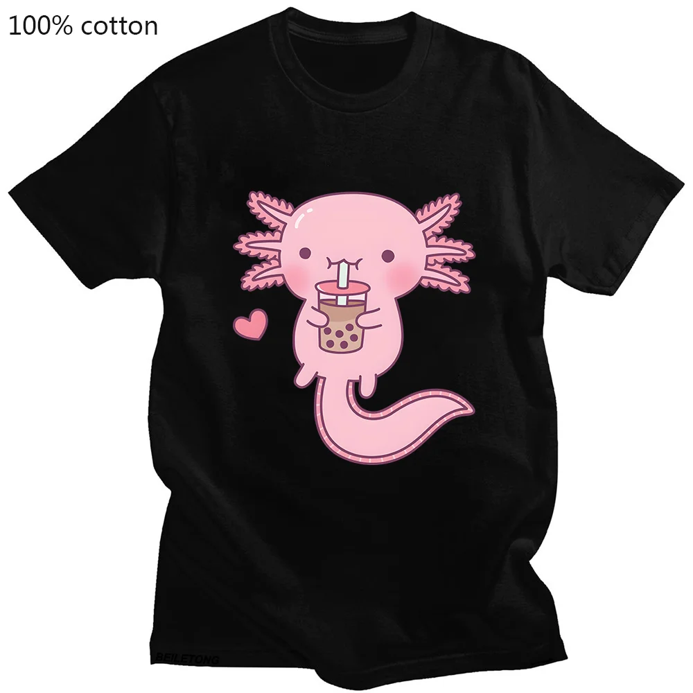 Ueong Tea Women Tshirts Pink Axlotl Kawaii Print T-shirt Street Hip Hop Crop Top Cool Summer Tee Shirt Cotton Fashion Clothing