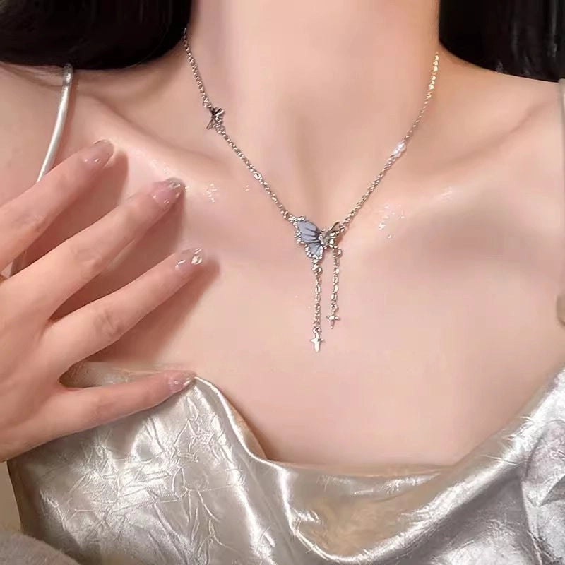 Modern Style Geometric Heart Shape Bow Knot Titanium Steel Copper Plating Inlay Zircon Pendant Necklace