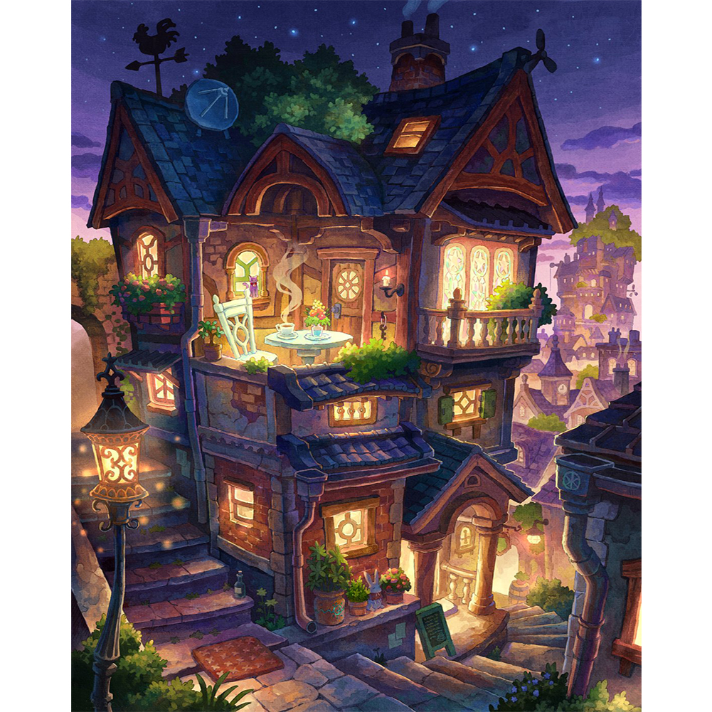 Fairy Tale Forest Cabin At Night (40*50CM) 11CT Stamped Cross Stitch gbfke