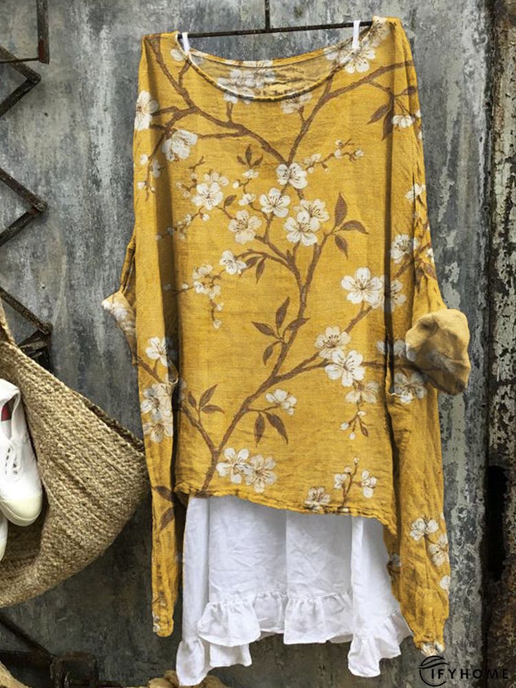 Plus Size Casual Long Sleeve Casual Floral Weaving Dress | IFYHOME