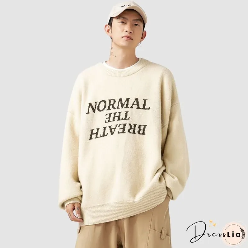 Solid Color Letter Jacquard Knit Sweater