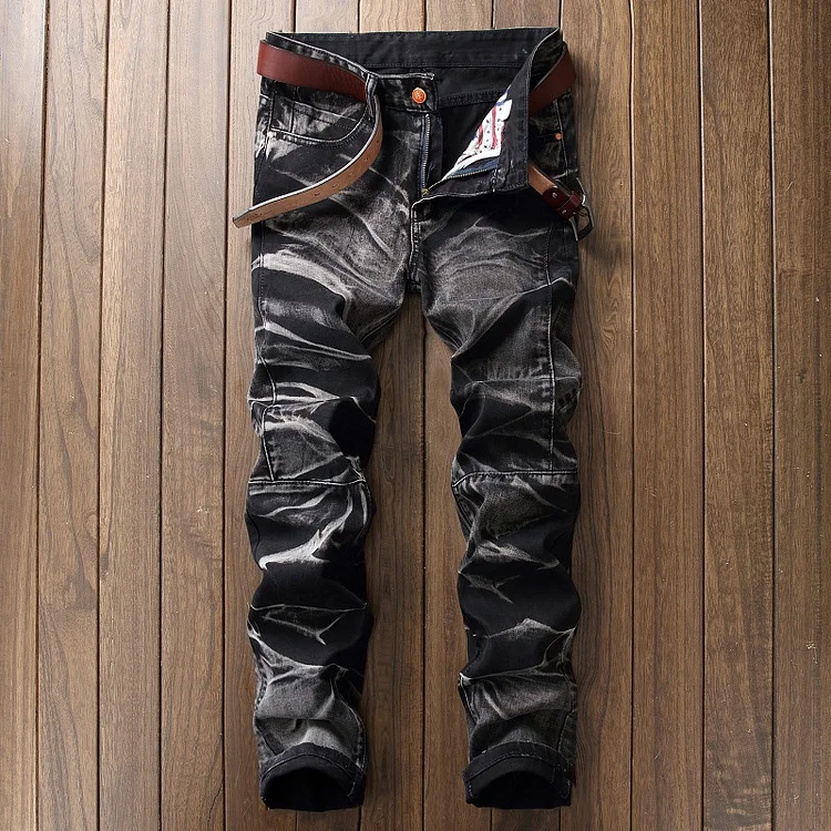 BrosWear Fashion Four-Color Distressed Straight Jeans