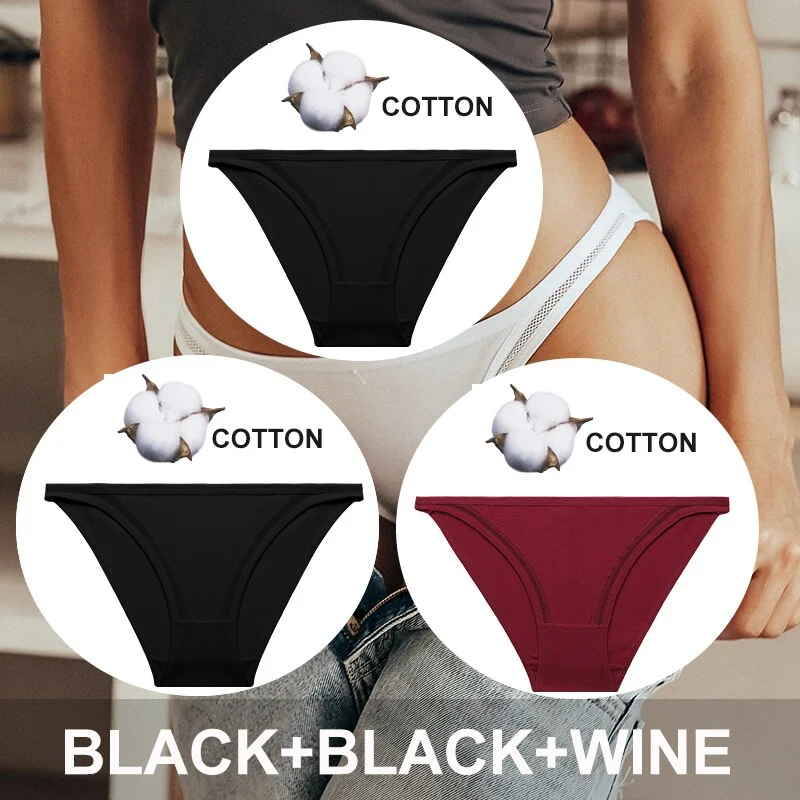 FINETOO 3PCS/Set Women Cotton Panties Sexy Lingerie Plus Size Underwear Low-Waist Briefs Female M-2XL Woman Hollow Out Pantys