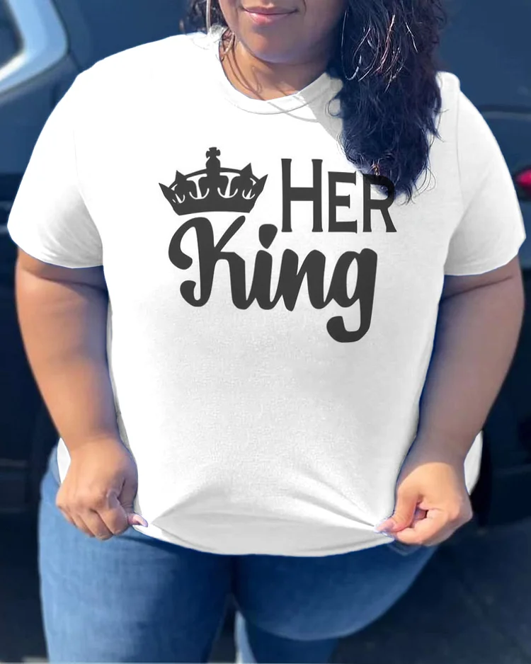 Couples Plus Size Her King Personalized Print T-Shirt