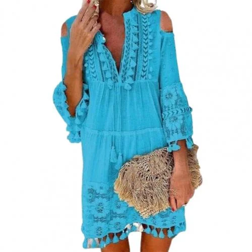 Sexy Lace Deep V-Neck Casual Boho Dress