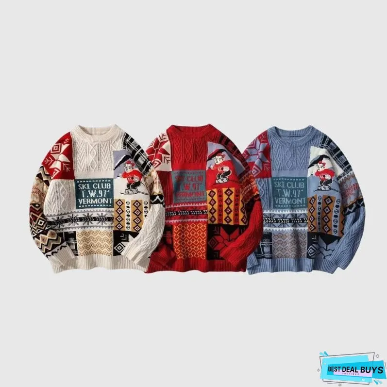 Christmas Ski Bear Embroidered Sweater