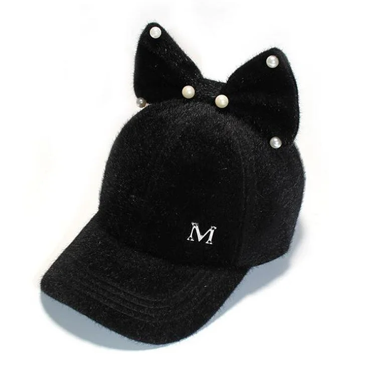 Doitbest Parent-child caps Bow pearls baseball caps winter hat for women men Adjustable warm ladys Snapback cap