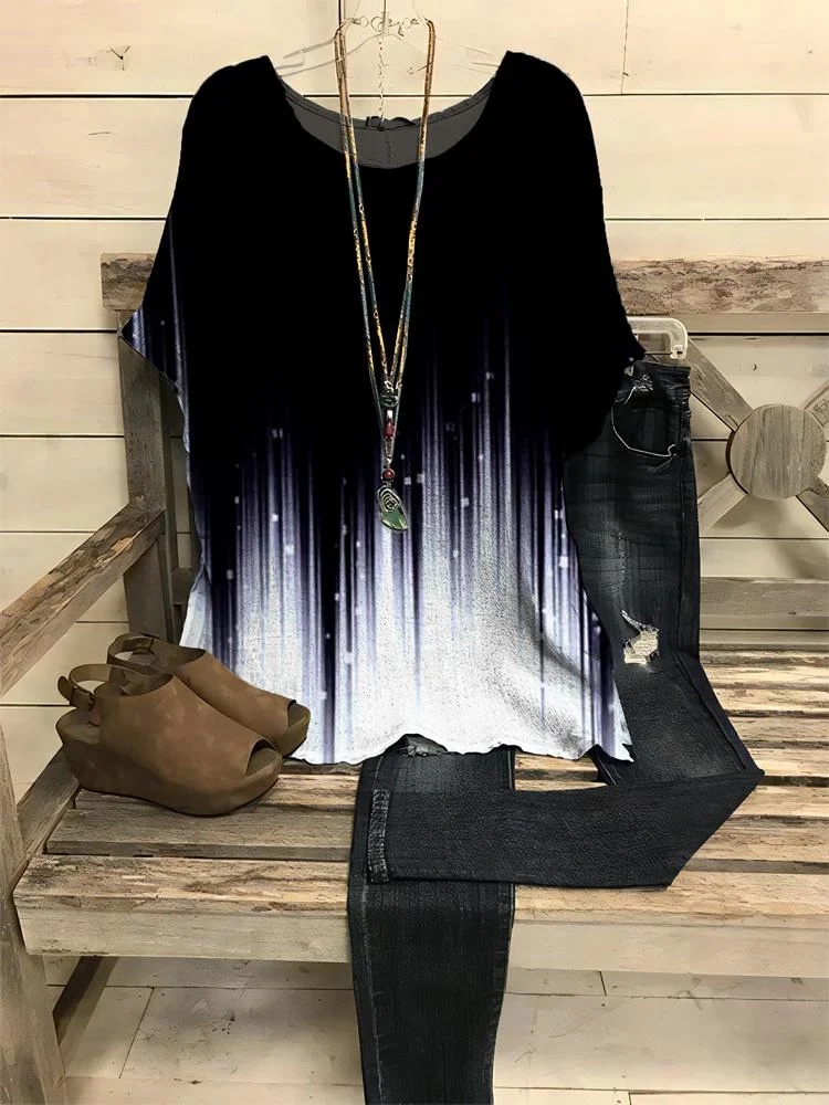 Women's New Gradient Color Print Half-sleeve Round Neck T-shirt