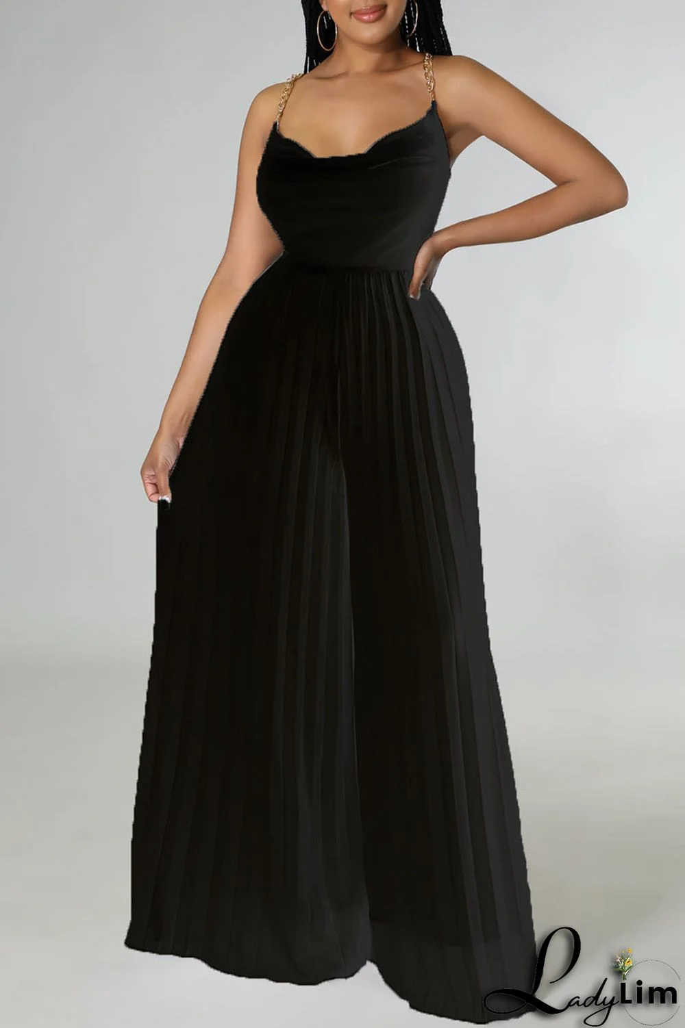 White Elegant Solid Patchwork Backless Fold Straight Jumpsuits