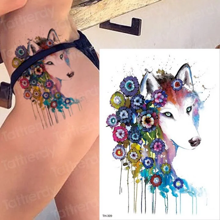 tattoo sleeve sticker watercolor animals temporary tattoos giraffe wolf tiger butterfly tatoo water color tattoo for girls body