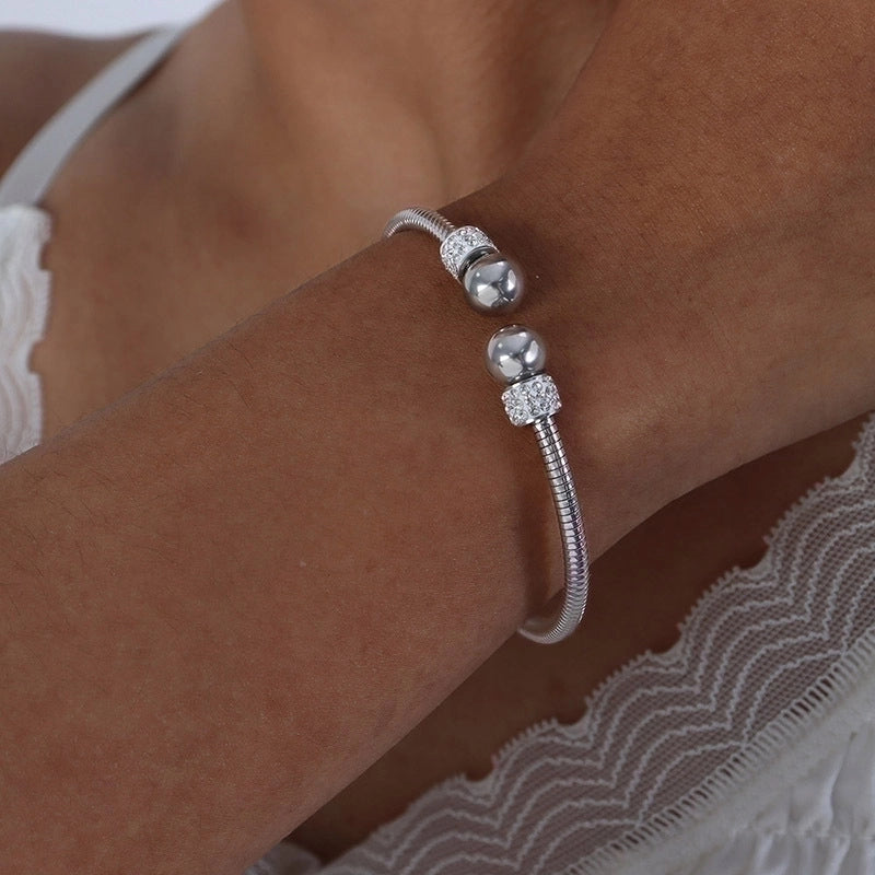 Minimalist Solid Color Titanium Steel Rhinestones 18K Gold Plated Plating Inlay Rings Bracelets