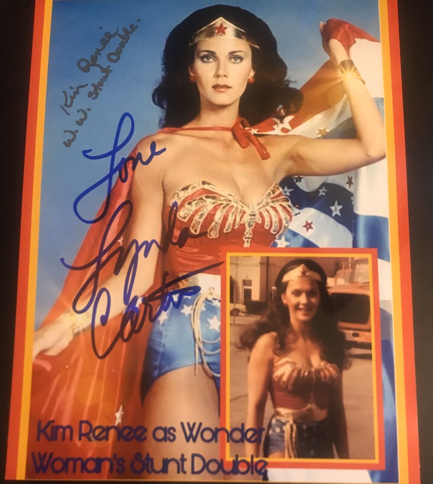 Wonder Woman Lynda Carter & Kim Renee Signed Autographed Sexy 8x10 Color Photo Poster painting