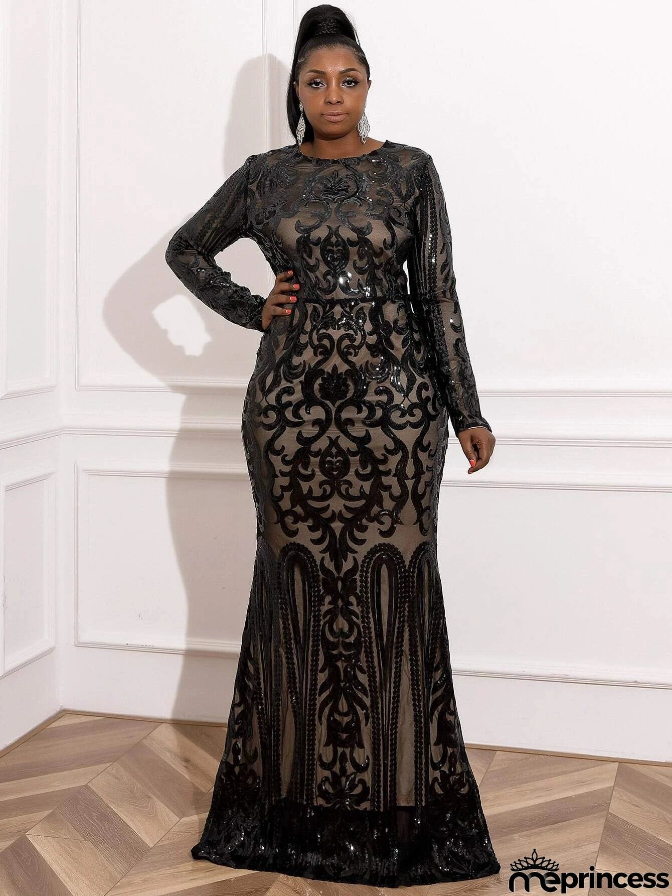 Missord Plus Mermaid Hem Sequin Prom Dress P0017