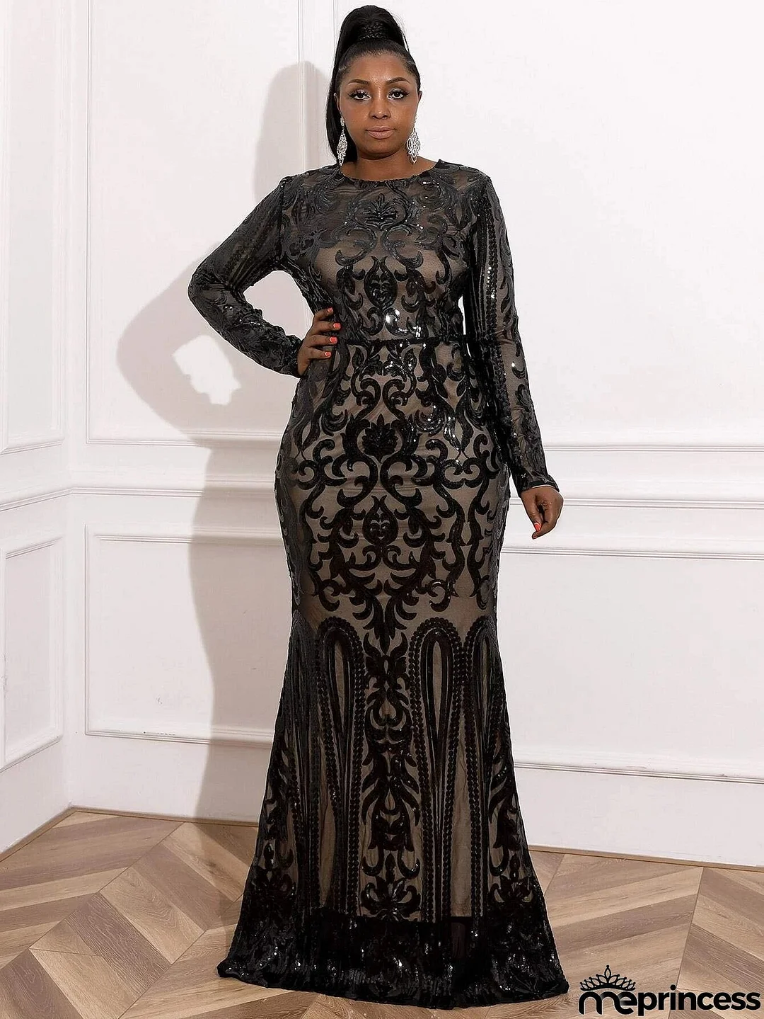 Missord Plus Mermaid Hem Sequin Prom Dress P0017