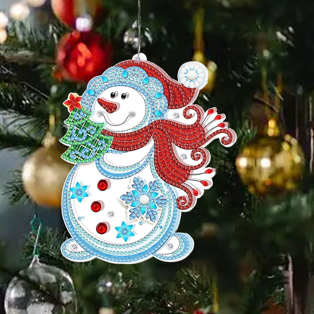 DIY Christmas Snowman Single Sided Special Shape Diamond Art Hanging Lamp Diamond Art Handmade Craft(Without Battery)