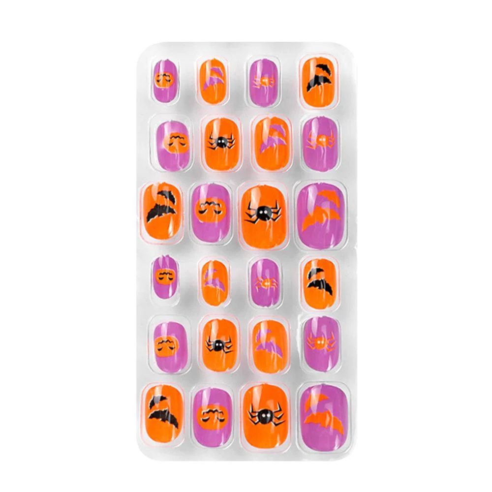 24Pcs/box Kids False Nails Press On Nail Cartoon Full Cover Fake Nails Snowflake Design Manicure Tips Nail Art for Children