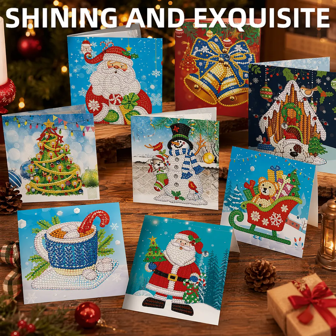 8PCS Christmas Tree DIY Diamond Painting Greeting Card Kits with Envelopes Diamond Art Greeting Cards Diamond Art Cards Kits for Adults DIY Crafts Family Friend Gifts