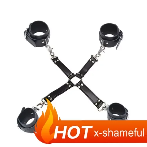 pornhint Pornhint Cross Handcuffs Binding PU Leather Hog-Tie Restraint Kit Ankle Wrist Cuffs Belt Libido