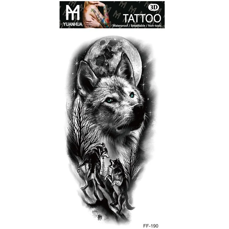 Sdrawing Forest Tattoo Sticker for Men Women Children Tiger Wolf Death Skull Temporary Tattoo Fake Henna Skeleton King Animal Tatoo