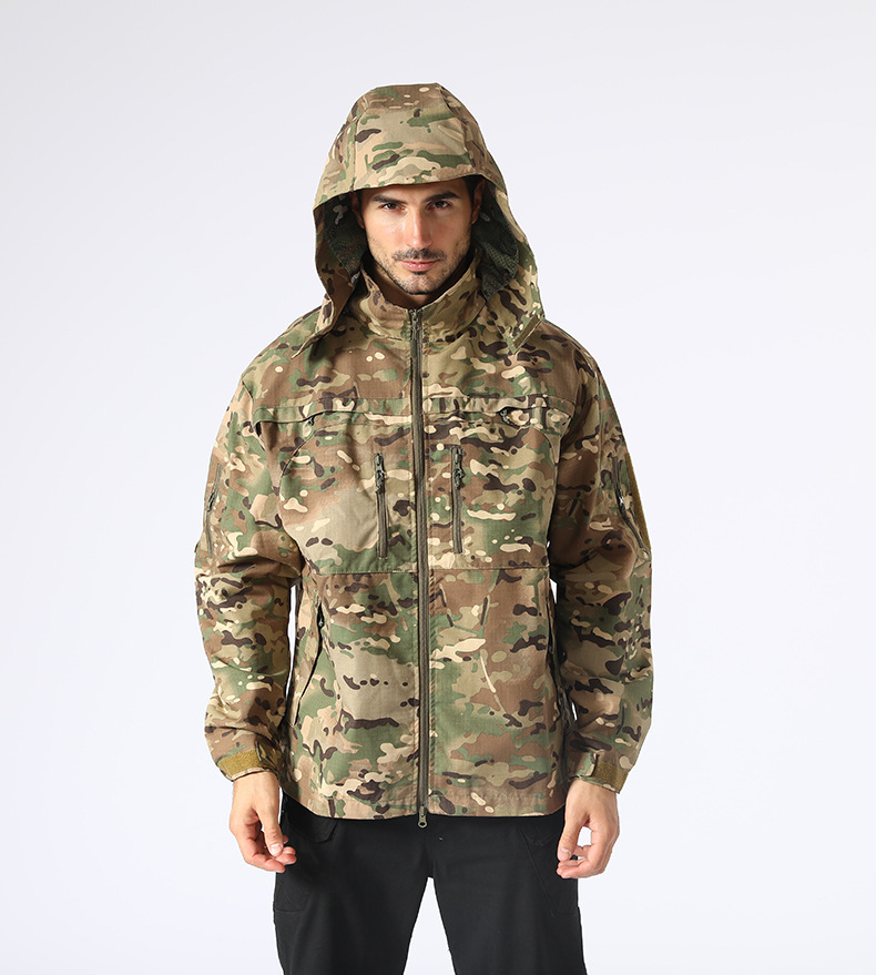 Tactical Jacket Camouflage Windbreaker Hooded Stand Collar Jacket Tactical Jacket Camouflage Windbreaker Hooded Stand Collar Jacket