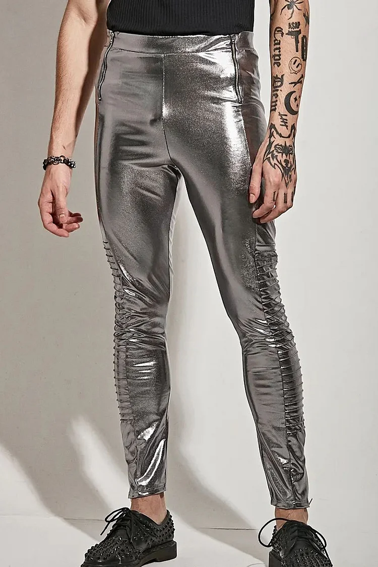 Ciciful Laser Metallic Coated Festival Skinny Silver Pants