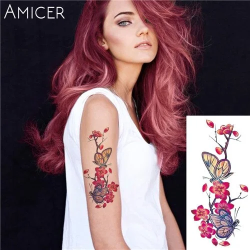 sexy romantic dark rose flowers Tattoo sleeve flash henna tattoos fake Waterproof temporary tattoos stickers translated tattoos