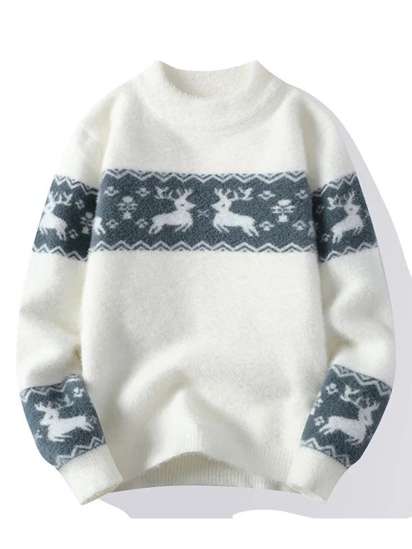 New Men's Round Neck Christmas Fawn Sweater Flusfy