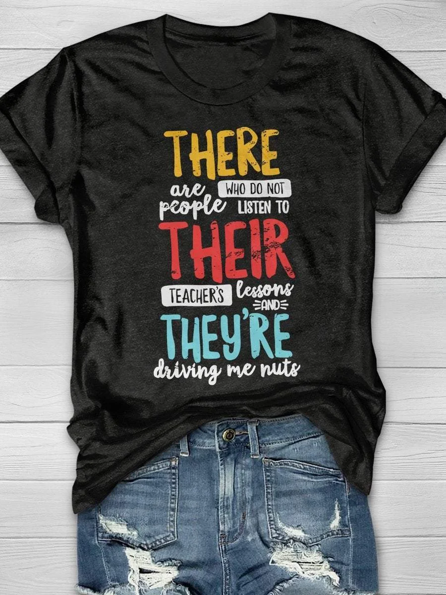 There Their They're Funny Grammar Print Short Sleeve T-shirt