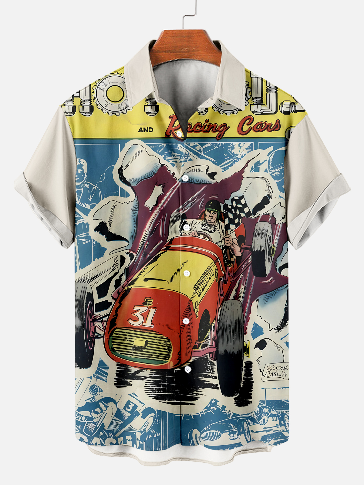 Men's Retro Car Graphic Print Short Sleeve Shirt PLUSCLOTHESMAN