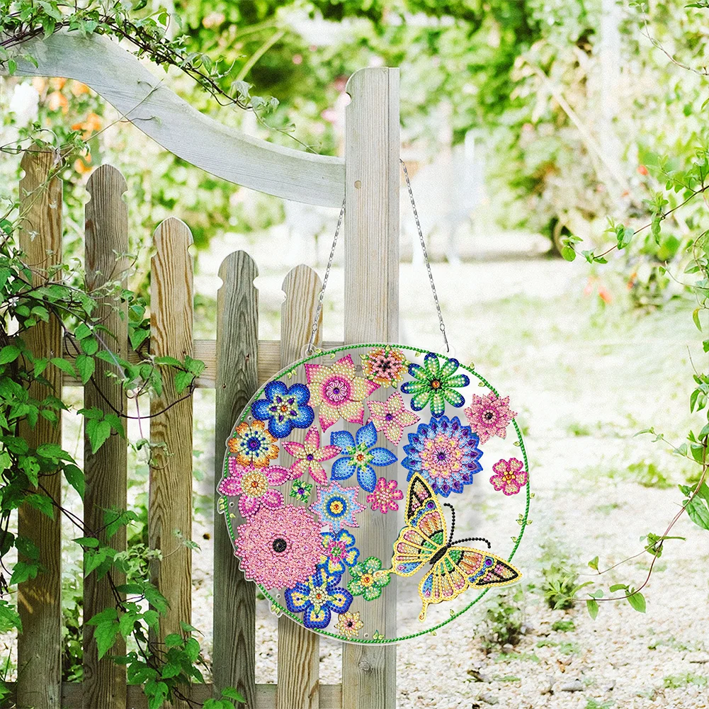 DIY Diamond Painting Hanging Christmas Wreath - Flower Butterfly