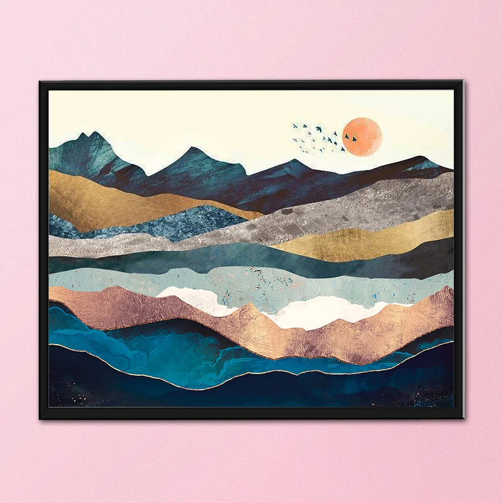 11CT Full Stamped Cross Stitch - Sunset Mountains(Canvas|40*50CM)