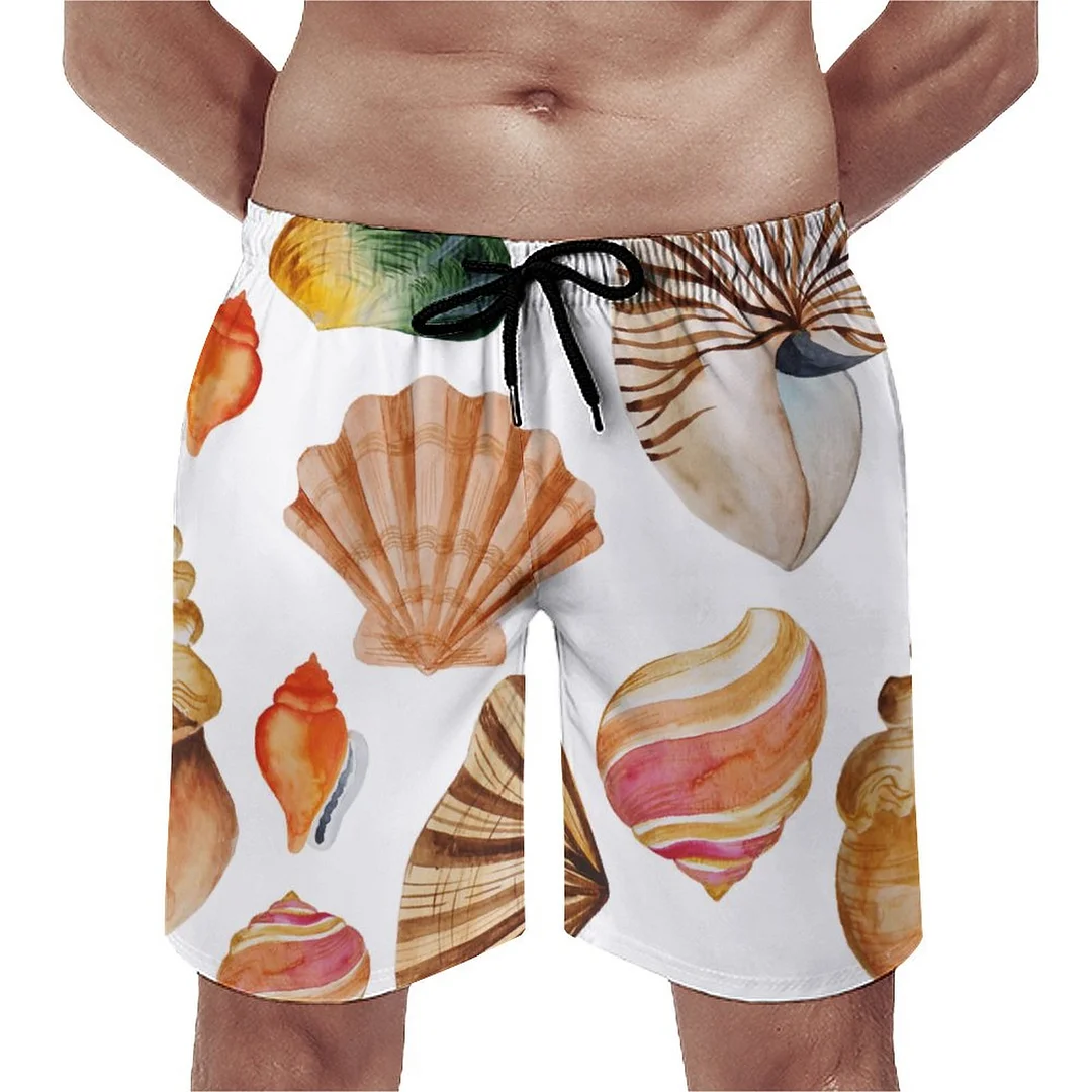 Aloha Tropical Sea Shells Men's Swim Trunks Summer Board Shorts Quick Dry Beach Short with Pockets