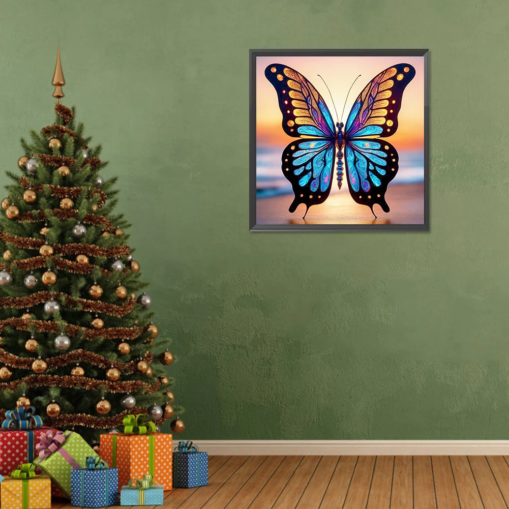 Full Round Diamond Painting 30*30cm - Glass Butterfly On The Seaside