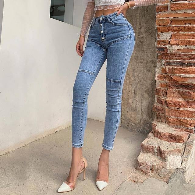 Spring / Summer New Jeans Women's High Waist Stretch Hip Slim Fit Skinny Skinny Feet Nine Points Pencil Pants